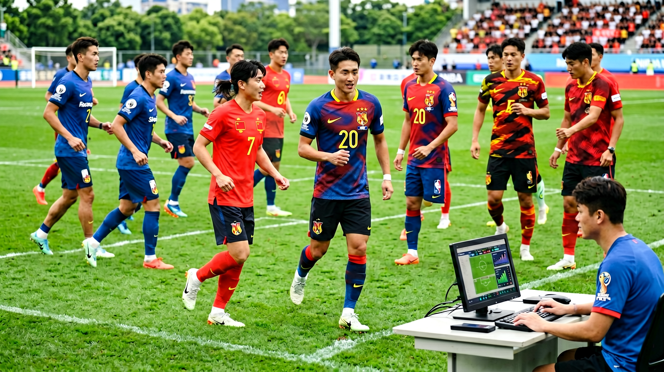 国家队备战训练场景，球员在绿茵场训练